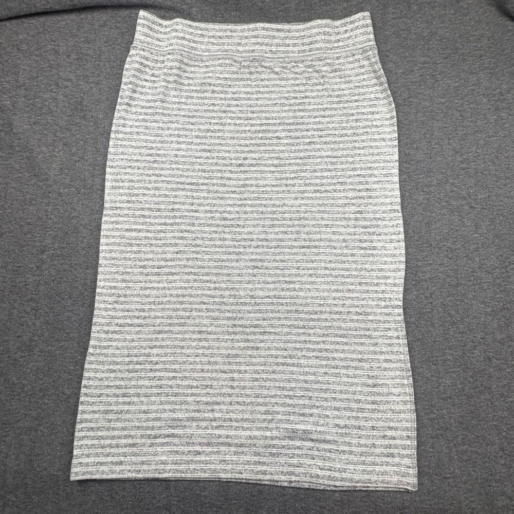 LOU & GREY Women's XL Gray Stripe Knit Pencil Skirt Stretch Side Slit‎ NWT
